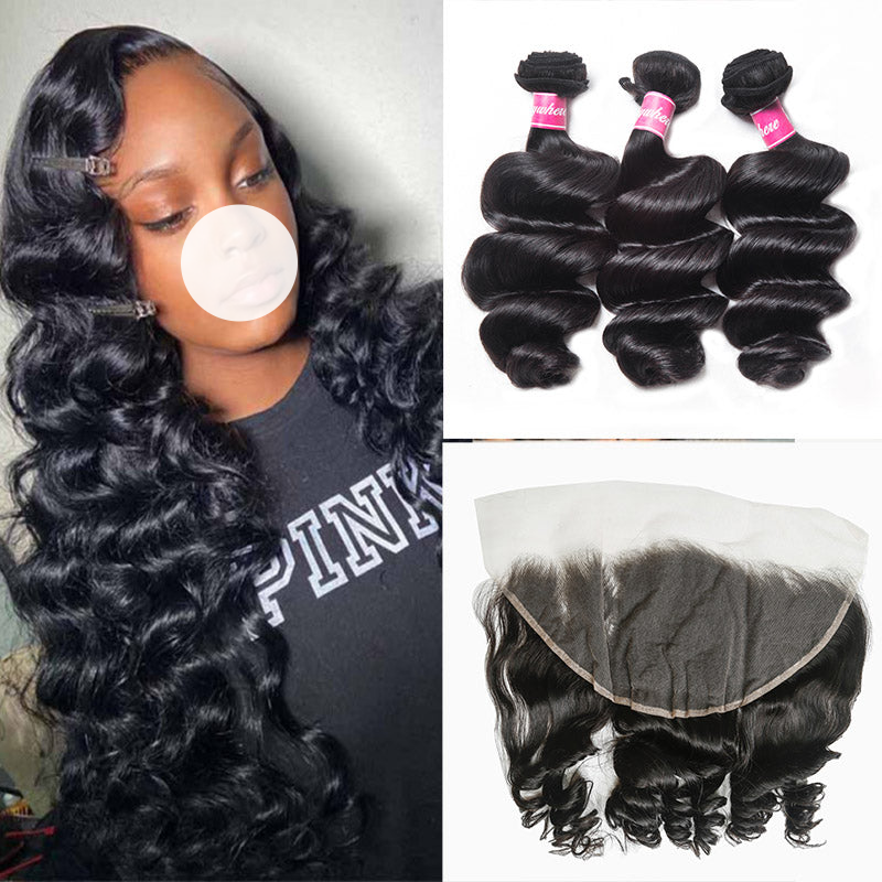 XBL Hair 9A/10A/12A Loose Wave 3 Bundles with 13x6 Frontal with Preplucked Hairline