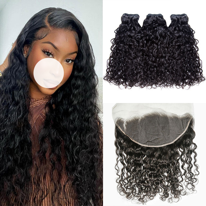 XBL Hair 9A/10A/12A Water Wave 3 Bundles with 13x6 Frontal with Preplucked Hairline