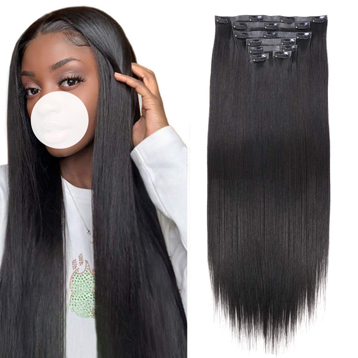 XBL Hair Seamless Clip in Hair Extensions 100g Silicone Weft Silky Straight Black Hair