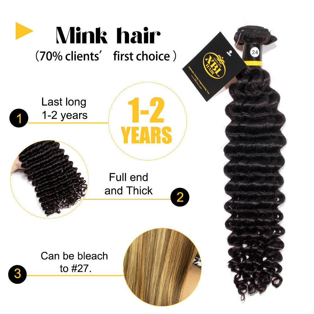 XBLhair Miss Lovely Mink Hair Deep Wave Hair Weave Brazilian Virgin Hair Extensions
