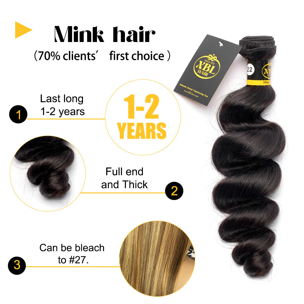 XBLhair Miss Lovely Mink Hair Loose Wave Brazilian Hair Virgin Human Hair Extensions