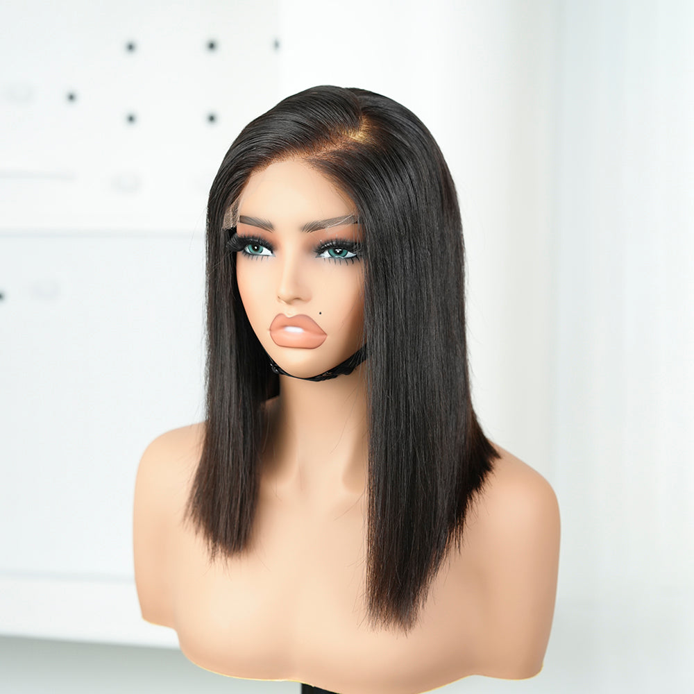 XBL Hair Miss Fantastic Jet Black Colorful Bob Wig 5x5 HD Lace Straight Bleached Knots Raw Human Hair With C-part