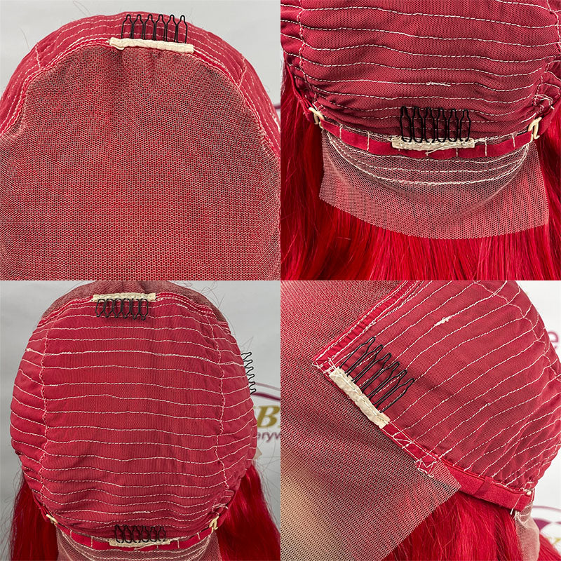 XBLHair 13x4 Red Transparent Lace Front Wig Short Bob Wig With Pre-plucked Hairline