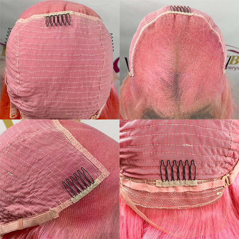 XBLHair Pink Short Bob Wig Straight 13x4 Transparent Lace Front Human Hair Wigs For Women Colored Bob Wig