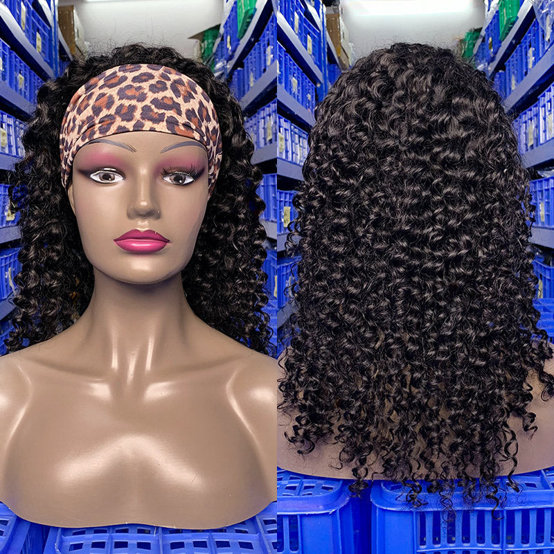 XBL Hair 250% Density Headband Wig Curly Human Hair Wigs Gluelees Virgin Hair Wig