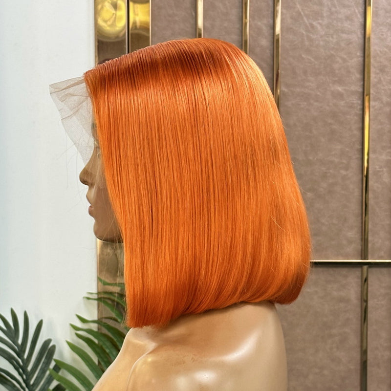 XBLHair 13x4 Ginger #350 Orange Short Bob Wig Human Hair Transparent Lace Front Wig