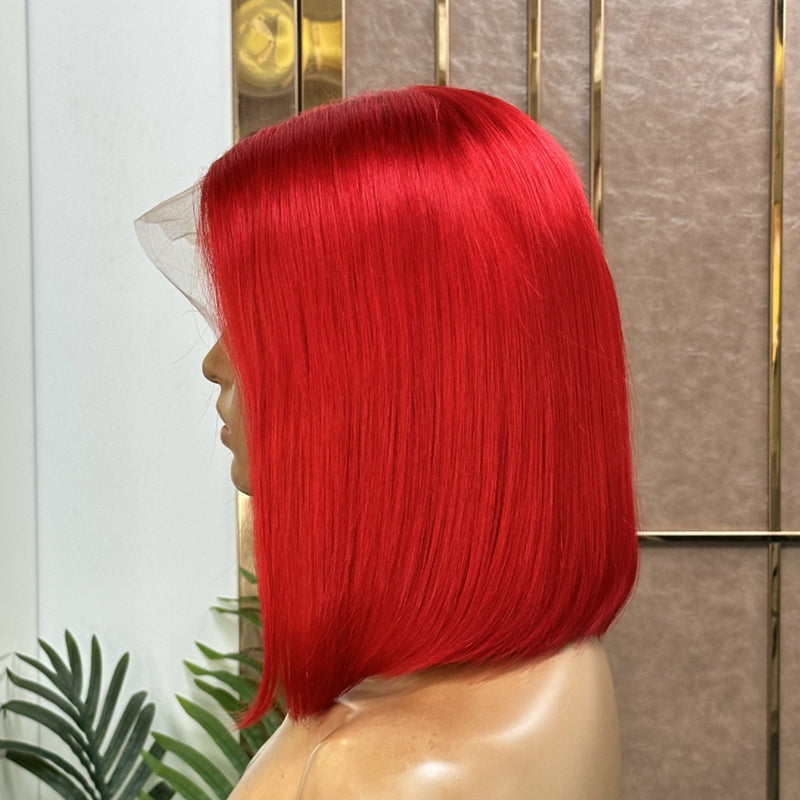 XBLHair 13x4 Red Transparent Lace Front Wig Short Bob Wig With Pre-plucked Hairline