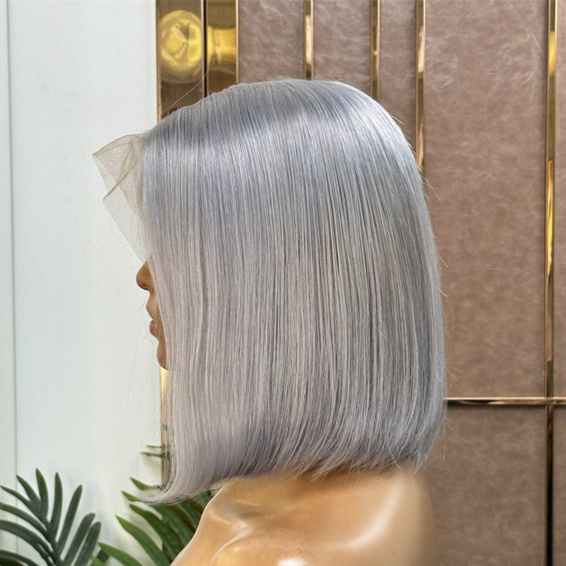 XBLHair 13x4 Grey Straight Transparent Lace Front Bob Wigs Colored Human Hair Wigs Lace Frontal Wig
