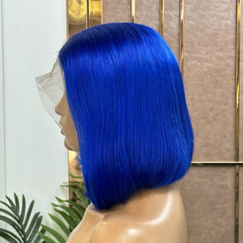 XBLHair Short Straight Transparent Lace Front Wig 13x4 Dark Blue Straight Lace Front Bob Wigs