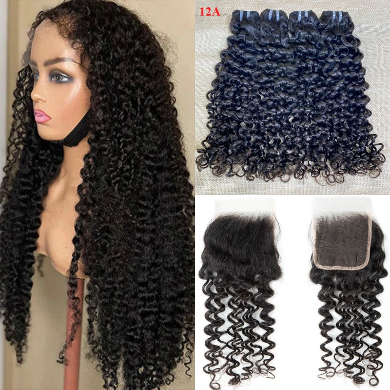 XBL Hair Miss Flawless / Lovely / Pretty Jerry Curl Hair 3 Bundles with 4x4/5x5/6x6 Lace Closure Wet And Wavy