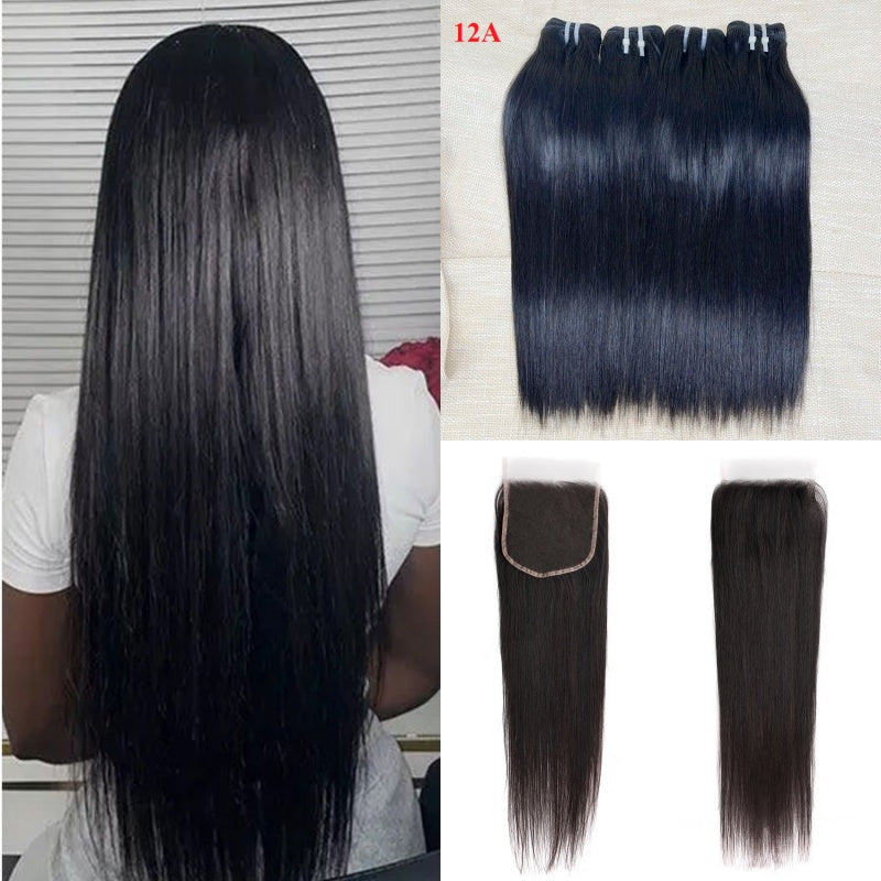 XBL Hair Miss Flawless / Lovely / Pretty Silky Straight Hair 3 Bundles With 4x4/5x5/6x6 HD Lace Closure Human Hair Bundles