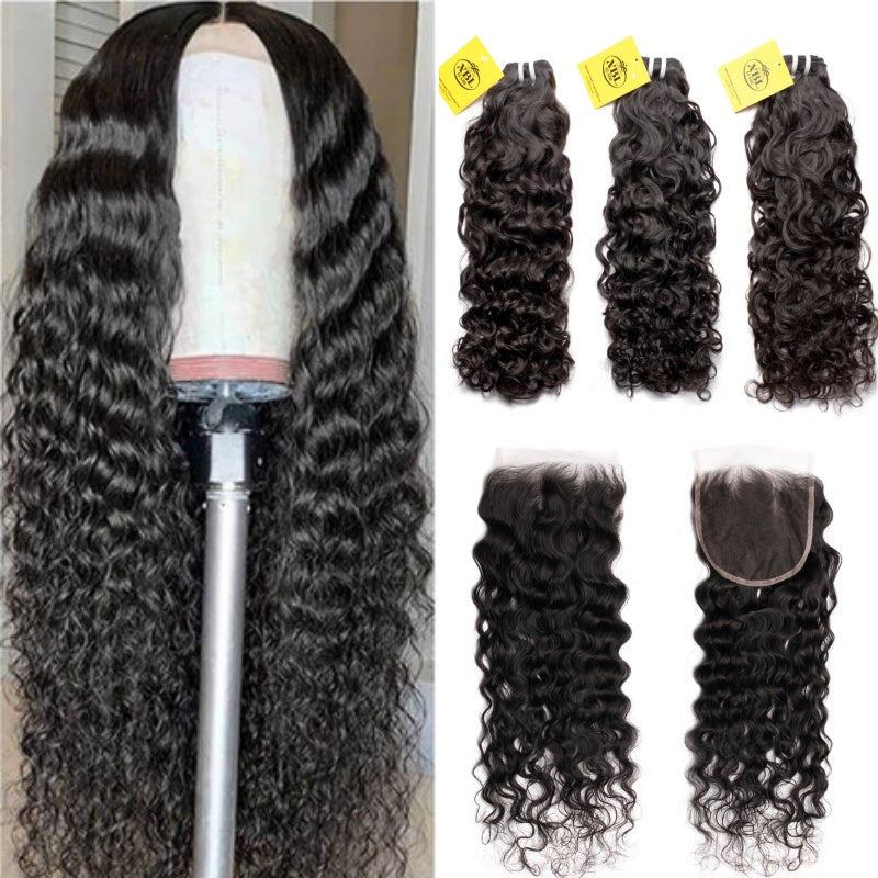 XBL Hair Miss Flawless / Lovely / Pretty Water Wave Bundles with 4x4/5x5/6x6 HD Lace Closure Indian Human Hair Free Part