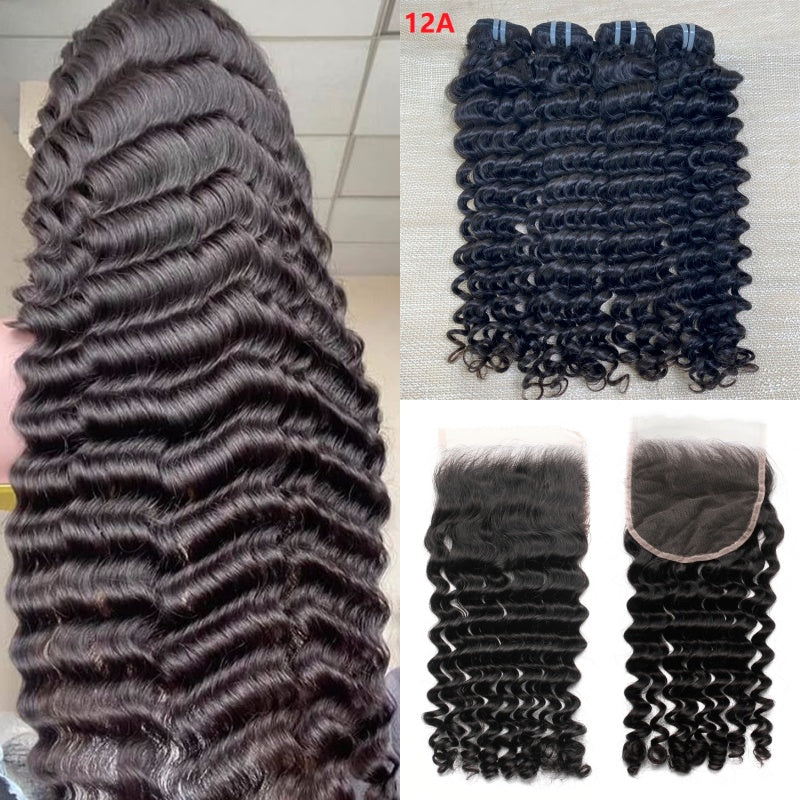 XBL Hair Miss Flawless / Lovely / Pretty Deep Wave Thick 3 Human Hair Bundles With 6x6 HD Closure