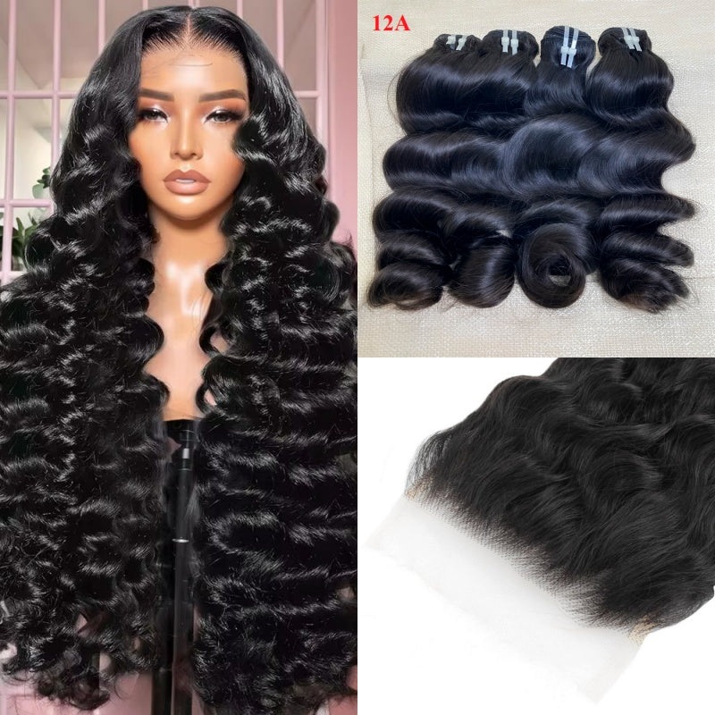 XBL Hair Miss Flawless / Lovely / Pretty Loose Wave 4x4/5x5/6x6 HD Closure With 3 Bundles
