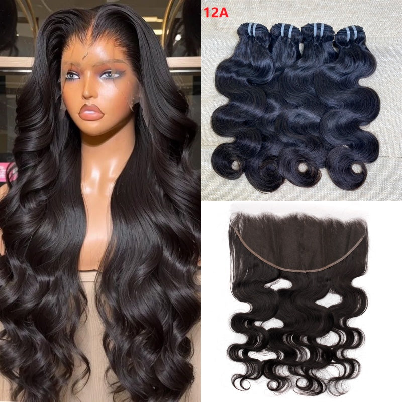 XBL Hair Miss Flawless / Lovely / Pretty Body Wave Human Hair 3 Bundles with 13x4 Lace Frontal and Bleached Knots
