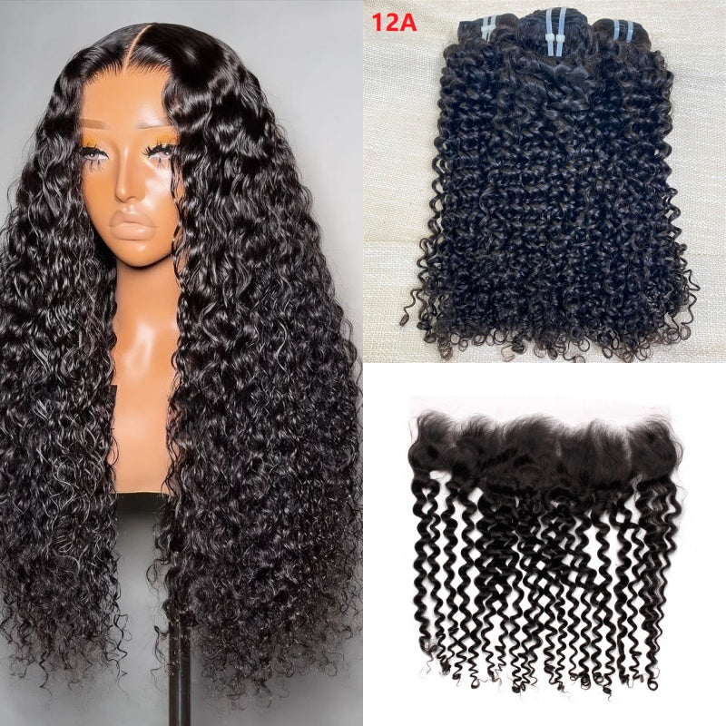 XBL Hair  Miss Flawless / Lovely / Pretty Curly 3 Bundles with 13x6 Frontal with Bleached Knots