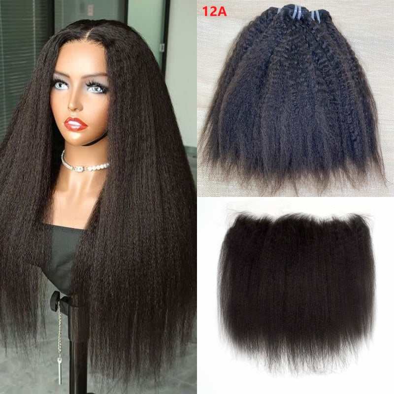 XBL Hair Miss Flawless / Lovely / Pretty Kinky Straight Human Hair 3 Bundles with 13x4 Lace Frontal and Bleached Knots