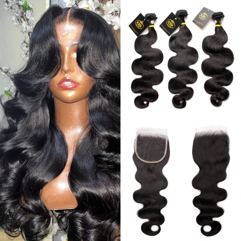 XBL Hair Miss Flawless / Lovely / Pretty Body Wave Human Hair 3 Bundles With 4x4/5x5/6x6 Lace Closure