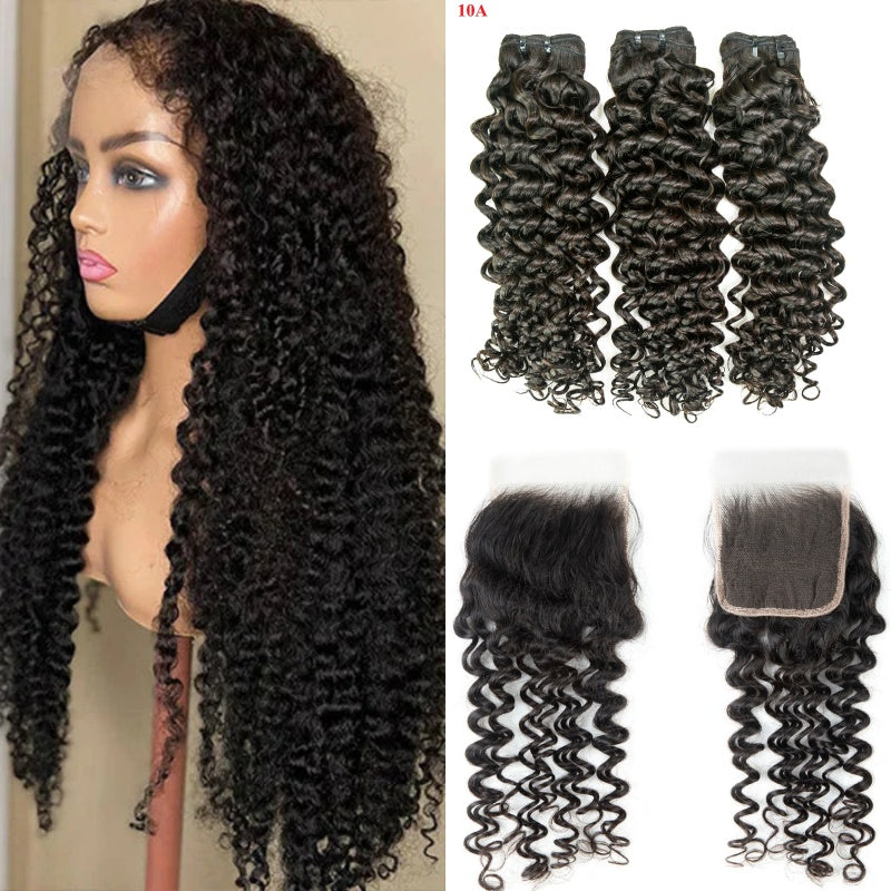 XBL Hair Miss Flawless / Lovely / Pretty Jerry Curl Hair 3 Bundles with 4x4/5x5/6x6 Lace Closure Wet And Wavy