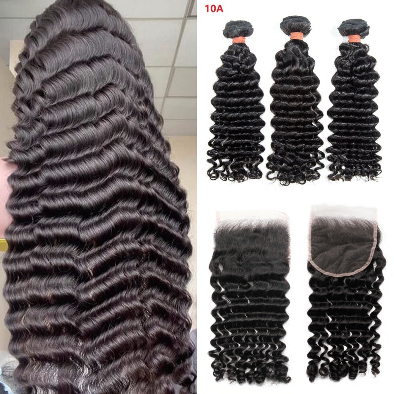 XBL Hair Miss Flawless / Lovely / Pretty Deep Wave Thick 3 Human Hair Bundles With 6x6 HD Closure
