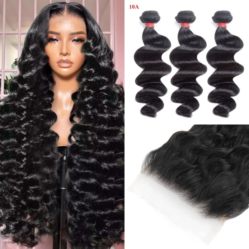 XBL Hair Miss Flawless / Lovely / Pretty Loose Wave 4x4/5x5/6x6 HD Closure With 3 Bundles