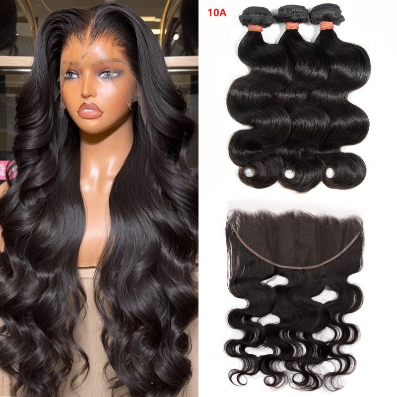 XBL Hair Miss Flawless / Lovely / Pretty Body Wave Human Hair 3 Bundles with 13x4 Lace Frontal and Bleached Knots
