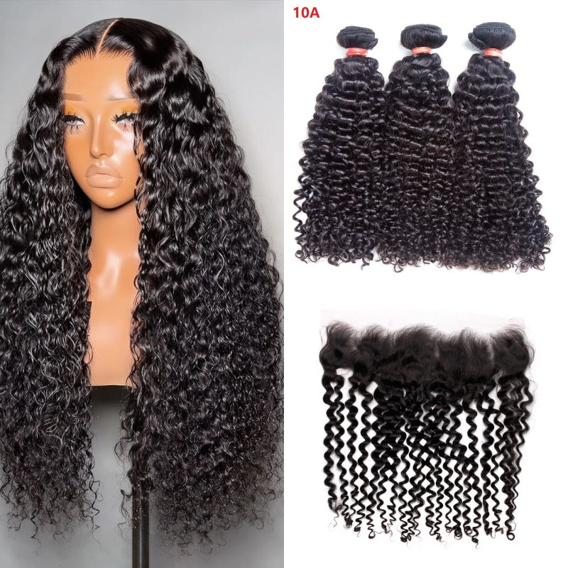 XBL Hair  Miss Flawless / Lovely / Pretty Curly 3 Bundles with 13x6 Frontal with Bleached Knots