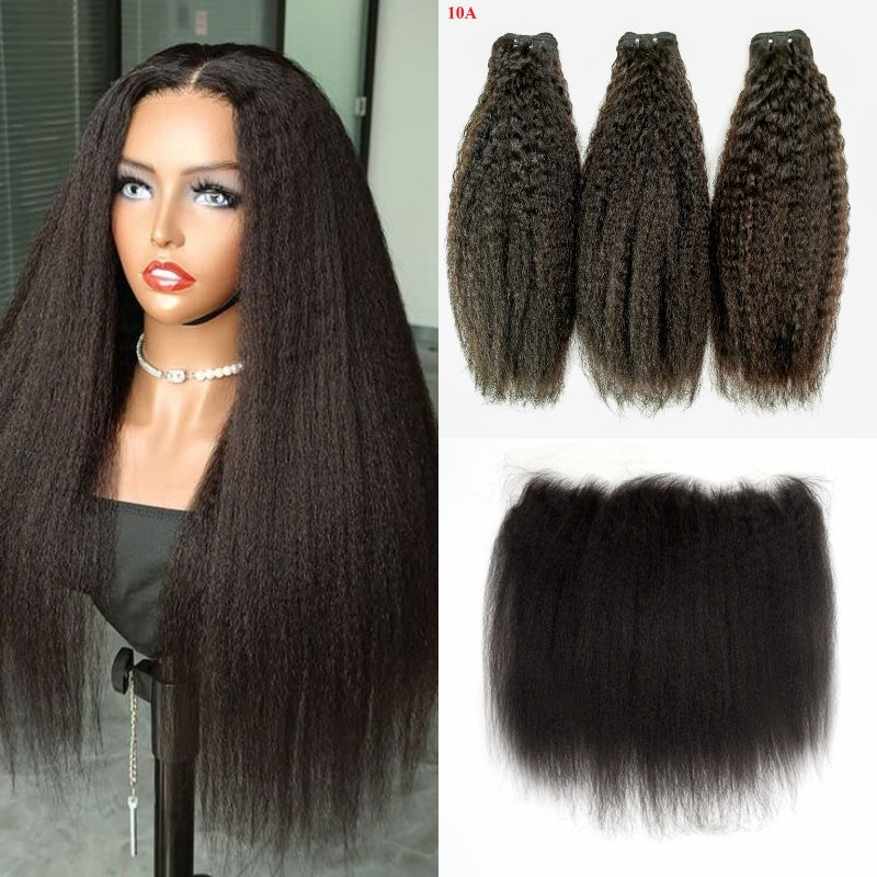 XBL Hair Miss Flawless / Lovely / Pretty Kinky Straight Human Hair 3 Bundles with 13x4 Lace Frontal and Bleached Knots
