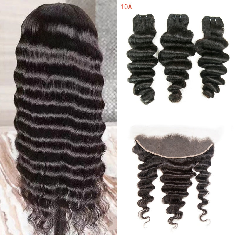 XBL Hair Miss Flawless / Lovely / Pretty Loose Deep Human Hair 3 Bundles with 13x4 Lace Frontal and Bleached Knots