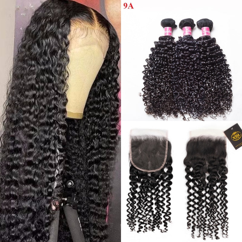 XBL Hair Miss Flawless / Lovely / Pretty Curly Hair 100% Human Hair 3 Bundles With 4x4/5x5/6x6 Lace Closure