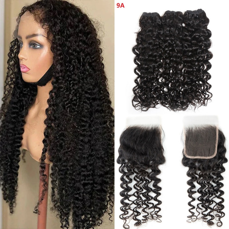 XBL Hair Miss Flawless / Lovely / Pretty Jerry Curl Hair 3 Bundles with 4x4/5x5/6x6 Lace Closure Wet And Wavy