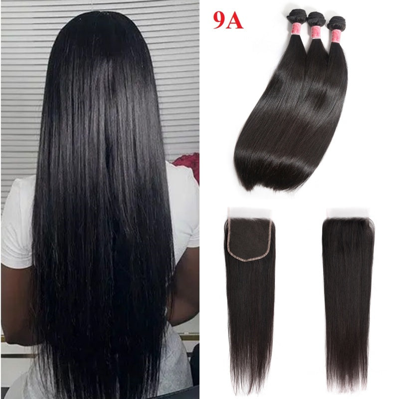 XBL Hair Miss Flawless / Lovely / Pretty Silky Straight Hair 3 Bundles With 4x4/5x5/6x6 HD Lace Closure Human Hair Bundles