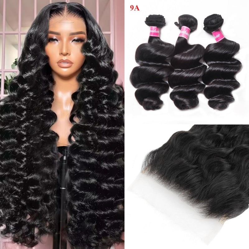 XBL Hair Miss Flawless / Lovely / Pretty Loose Wave 4x4/5x5/6x6 HD Closure With 3 Bundles