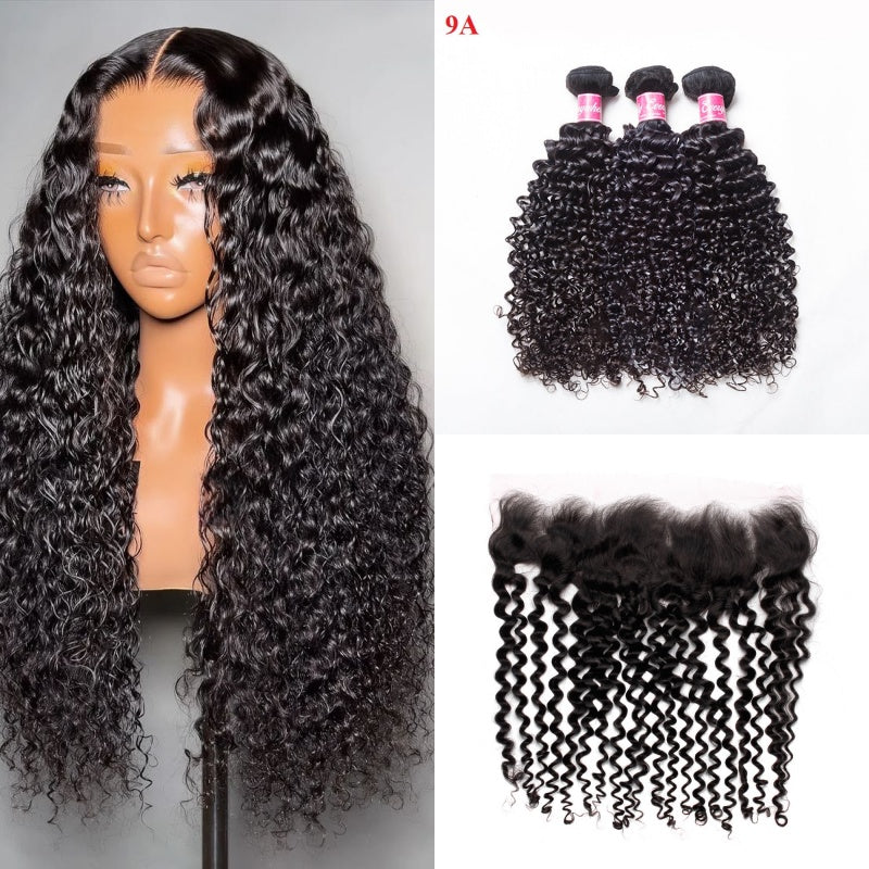 XBL Hair  Miss Flawless / Lovely / Pretty Curly 3 Bundles with 13x6 Frontal with Bleached Knots