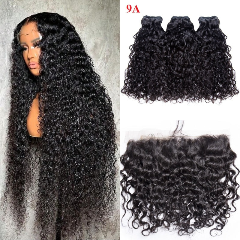 XBL Hair Miss Flawless / Lovely / Pretty Water Wave 3 Bundles with 13x6 Frontal with Bleached Knots